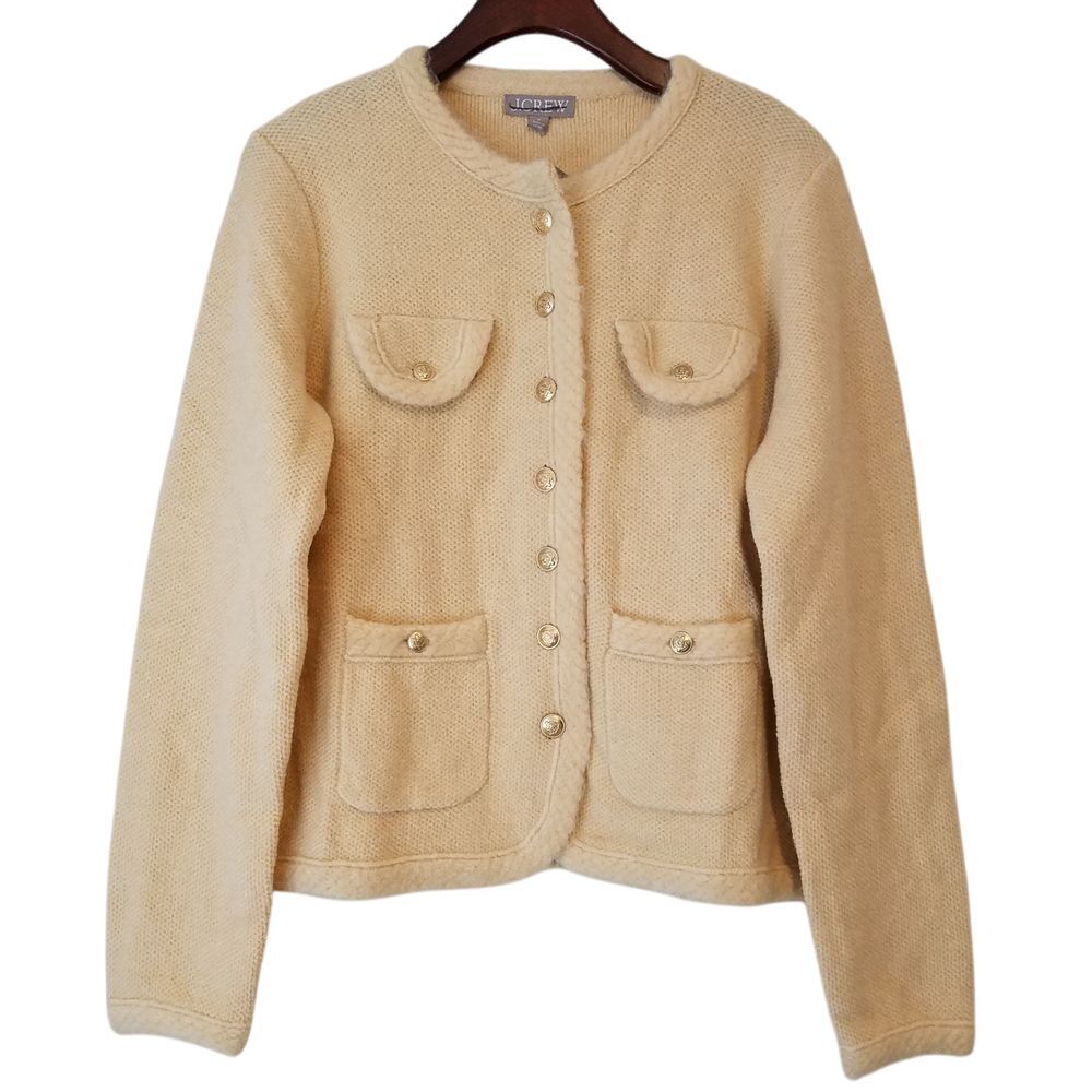 J. Crew Textured Sweater‎ Lady Jacket Size M Beige Pockets NWT $178 CB931